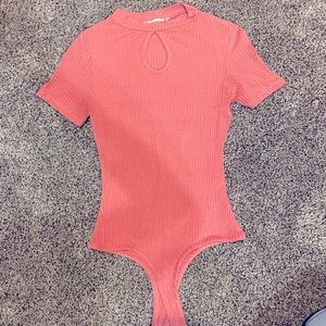 Pink Ribbed Bodysuit With Teardrop CutOut